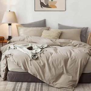 MKXI Solid Taupe Duvet Cover Set Twin Size Elegant Comforter Case Light Tan Q... - Picture 1 of 8