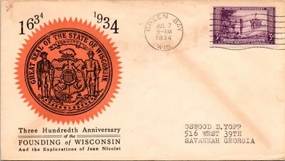 FDC 1933 SC #739 Linprint Cachet - Green Bay, Wis - Single - J15179 - Image 1 of 2