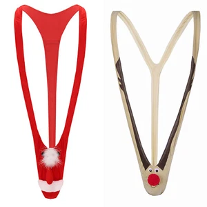AU Men's Christmas Reindeer G-String Thongs V String Jockstrap Bodysuit Mankini - Picture 1 of 27