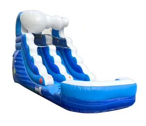 Pogo Inflatable Bouncer 12' Slide For Kids Pool Water Slides Jumper Blue Wave - Picture 1 of 10