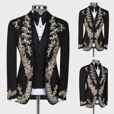 Luxury Men Suits Slim Regular Fit Sequins Beading Beaded Tuxedos Wedding Groom - Image 1 of 4