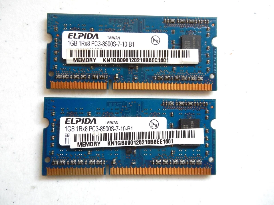 2GB (2x1GB) ELPIDA PC3-8500 DDR3-1066 1Rx8 MATCHING Laptop RAM Memory - Image 1 of 1