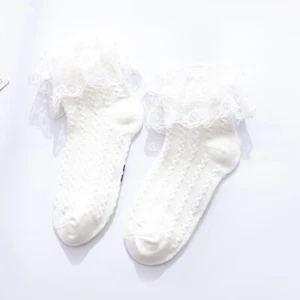 Girl Double-layer Lace Ruffle Princess Cotton Socks Kids Comfy Ankle Socks Dance - Picture 1 of 24