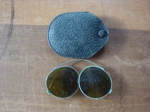 Vintage 1930's Clip-on SUNGLASSES - Green Tint - With Original Pocket Case - Picture 1 of 3
