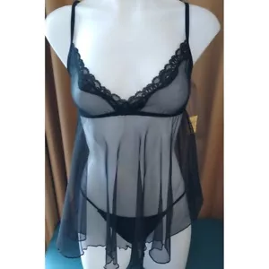 Fantasy Nightie Panty Small SIZE #8175 Black Lace Lingerie 💋 Black Set Sheer - Picture 1 of 5