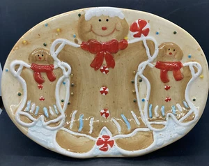 Cheerful Gingerbread Man Serving Dish Platter Oval Ceramic 11.25”x8.25”x1.75” - Picture 1 of 12