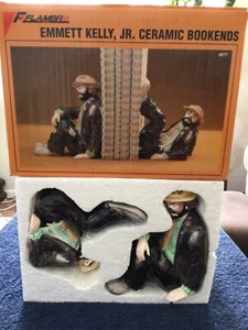 Emmett Kelly Jr. Ceramic Clown Bookends New W/Box - Picture 1 of 3