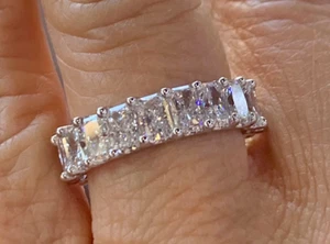 3Ct Lab Created Diamond Radiant Eternity Wedding Band Ring 14K White Gold Plated - Picture 1 of 7
