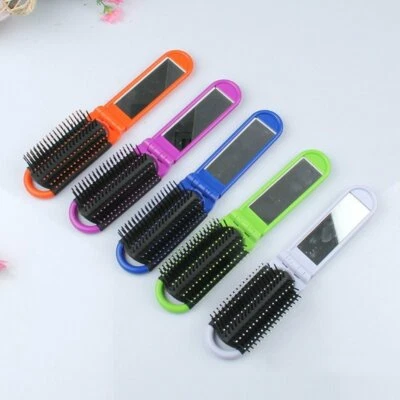 5PCS NEW Folding Hair Brush Mirror Compact Pocket Size Travel Car For Purse Bag - Image 1 of 3