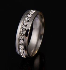 Anillo de boda/banda de diamantes de cristal enchapado en oro blanco de 4 mm y 18 quilates para hombre/mujer - Imagen 1 de 5