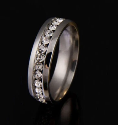 Anillo de boda/banda de diamantes de cristal enchapado en oro blanco de 4 mm y 18 quilates para hombre/mujer Foto 1 de 4