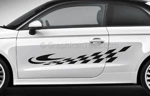Car Body Stickers Custom Vinyl Racing Checker Flag Side Stripe - Various Colours - Picture 1 of 11