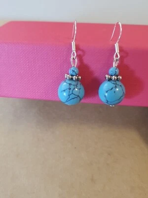 Türkis OHRRINGE Edelstein D 12 mm 925 Silber Haken - Bild 1 von 2