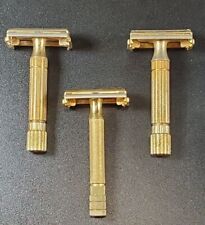 Three Vintage Gold Toned Gillette Safety Razors 