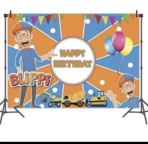 Happy Birthday Blippi Excavator Themed Party Backdrop 5x3ft - Picture 1 of 1