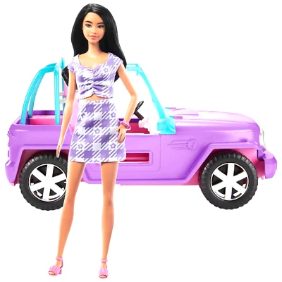 芭比越野车紫色和长棕色头发 Fashionista 滚轮 #2 — 第 1/4 张图片