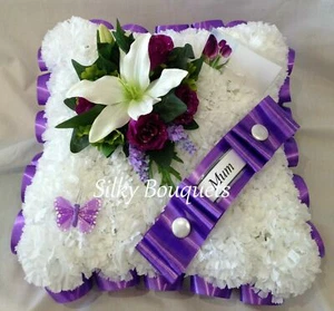 Artificial Silk Funeral Flower Cushion Wreath Memorial Tribute Lily Cluster - Picture 1 of 8