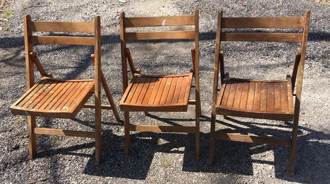 LOT of 3 Wood Slat Folding Chairs wooden vintage Made in Romania Cover