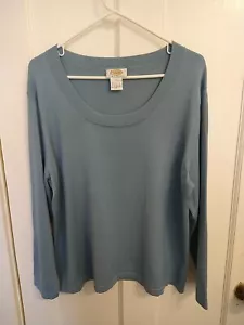 Talbots Womans Plus Size 18 W Top Silk Blend Teal Long Sleeves Round Neck - Picture 1 of 3