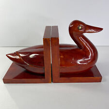 Hand Carved Wooden Duck Book Ends Set of 2