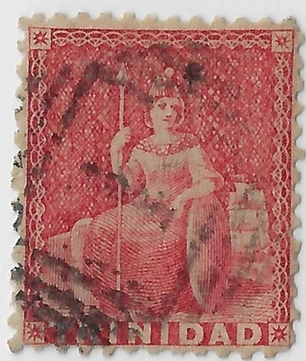 Trinidad Scott 48/ SG 69b, used, (1p) rose, wmk CC, perf 12 ½ w/ barred “1(a7998 - Image 1 of 3