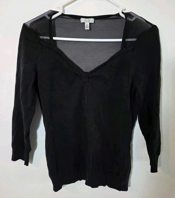 Top Vintage Cache Y2K Mezcla Seda Manga 3/4 Negro Botón Talla Mediana  Foto 1 de 4