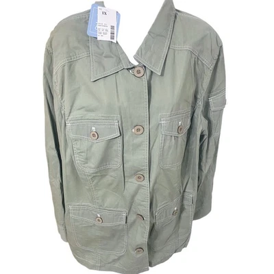 LIZ & ME Women's Army Green Cotton Jacket  Size 1X (18/20) NWT Lightweight - Image 1 of 4