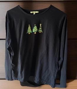 Carolyn Taylor Mujer XL Negro Manga Larga Árbol de Navidad Vacaciones - Imagen 1 de 2