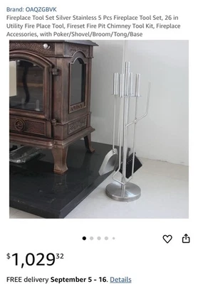Fireplace Tool Set Silver Stainless 5 Pcs Fireplace Tool Set Foto 1 de 4
