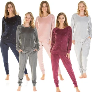 Ladies Velour Pyjamas Diamond Sequin Pyjama Set Size 8-22 - Picture 1 of 34