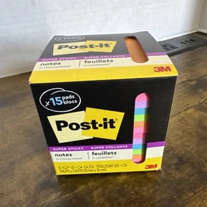 Post-It Súper Adhesivas, Colores Brillantes Surtidos, 3X3 In, 15 Almohadillas/Paquete NUEVO - Imagen 1 de 5