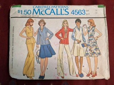 VINTAGE MCCALLS 70s Sailor Pocket TOP Gored SKIRT PANTS PATTERN 16 38 4563 Bell - Image 1 of 4