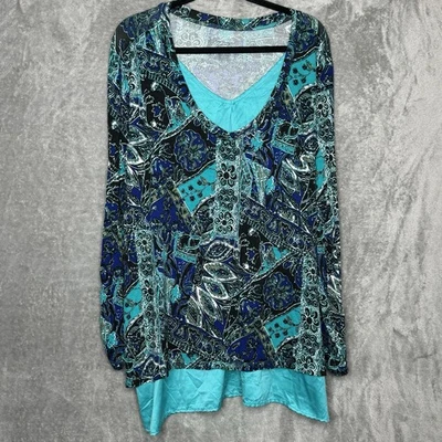 Camisa Top Westbound 3X Azul Cachemira Manga Larga Cuello en V Capas Look Tejido Elástico Foto 1 de 4