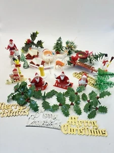 Vintage Bundle Of Christmas Cake Toppers And Merry Christmas Signs - Picture 1 of 20