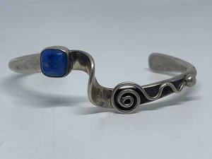 Vintage Navajo Jimmy Herald Sr. Sterling Silver Lapis Lazuli Wave Cuff Bracelet - Picture 1 of 12