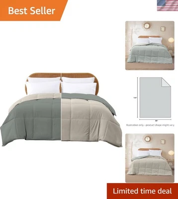 Edredón King hipoalergénico - Diseño de microfibra verde salvia/crema reversible Foto 1 de 4