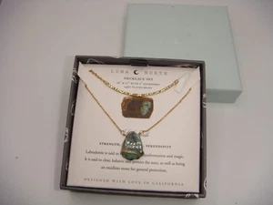 LUNA NORTE LABRADORITE NECKLACE SET 14K PLATED BRASS NEW IN BOX - Picture 1 of 11