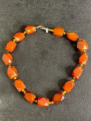 Collar llamativo vintage de plata de ley 925 con cuentas de cornalina roja de 16" de largo Foto 1 de 4