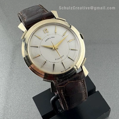 罕见 NOS! 1957 年 Hamilton Titan 电动手表:Rondeau 服务;原件。 皮带;盒 — 第 1/4 张图片