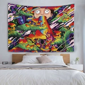 Trippy Cartoon Tapestry Large Rick Morty Decor Aesthetic Video Game Gift 51x60 - Picture 1 of 4