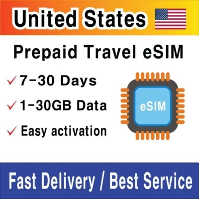 (eSIM) USA United States Travel SIM Card | 1-30GB | 7-30 Days | QR Code - Image 1 of 4