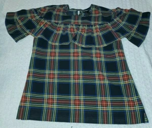 Blusa para mujer J Crew talla 0 multicolor a cuadros manga corta con volantes delgada - Imagen 1 de 8