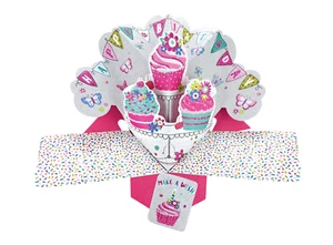 GEBURTSTAGSKARTE POP-UP - Cupcakes Design Fab Karte erwacht beim Öffnen zum Leben - Bild 1 von 3