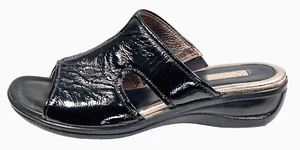ECCO Womens 9-9.5 Sandals Slide Low Wedge Black Leather Open Toe Casual Comfort - Picture 1 of 10