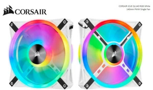 Corsair QL140 RGB White, ICUE, 140mm RGB LED PWM Fan 26dBA, 50.2 CFM, Single Pac - Picture 1 of 1
