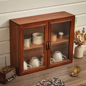 Retro Wooden Small Cabinet Wall Mounted Storage Shelf Desktop Display Cupboard - Picture 1 of 19