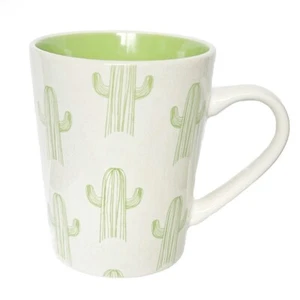 Canvas Porcelain Ceramic Cactus Coffee Mug White Lime Green Tea Desert Plant Cup - Picture 1 of 7