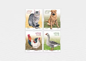 2022 Latvia , Lettland pets, domestic animals cat, dog, chicken ,cock, goose MNH - Picture 1 of 1