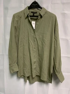 Women's Blouse Banana Republic Olive Green Sz Medium Linen Blend Button-up - Picture 1 of 3