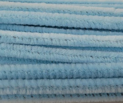 Lot 100 Light Blue 12" Long x 1/4" 6mm Wired Pipe Cleaners Craft Chenille Stems - Image 1 of 4